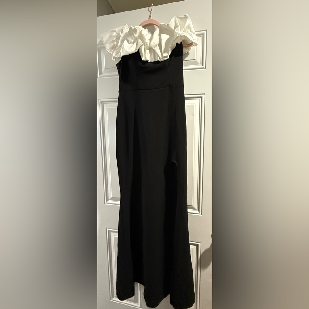 City Studio off the shoulder dress with white ruffles